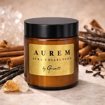 Svíčka Sójová svíčka AUREM zlatá - peníze, hojnost, skořice, hřebíček 120ml