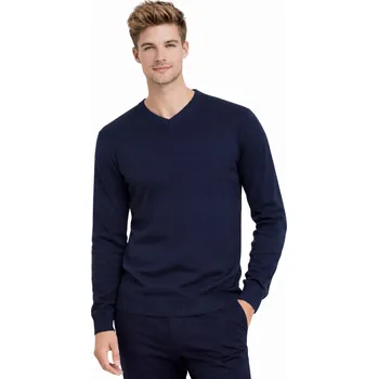 Pánský svetr PÁNSKÝ SVETR - B-6425 TMAVĚ MODRÝ vlněný klasický elegantní hladký dárek