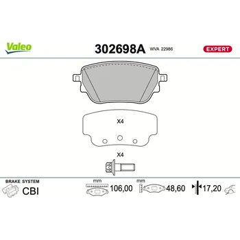 Brzdová destička Sada brzdových destiček, kotoučová brzda VALEO 302698A