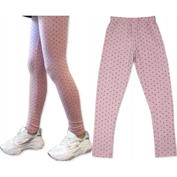 Dámské legíny 140 LEGÍNY dlouhé bavlněné růžové se STŘÍBRNÝMI SRDÍČKY polské BS