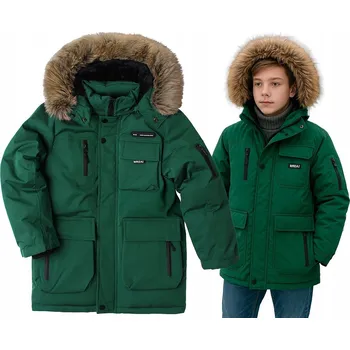 Chlapecká bunda Zimní bunda zelená péřová parka teplá lahvově zeleň KOŽEŠINA 10 140