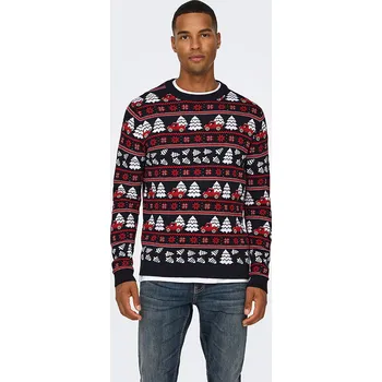 Pánský svetr Svetr ONLY & SONS Schwarz/ Rot 7795177 S