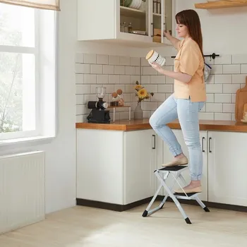 Žebřík SKLÁDACÍ DOMÁCÍ ŽEBŘÍK ŽEBŘÍK PLOŠINA MOBILNÍ DO DOMU KUCHYNĚ 2 SCHŮDKY!