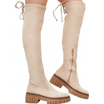 Dámské kozačky Royalfashion dámské kozačky nad koleno s plochým podpatkem, velikost 38