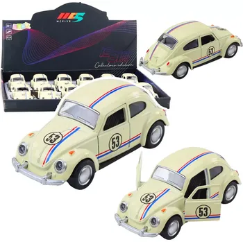 autíčko Kovový klasický brouk 1:32 s natahovacím pohonem, otevírací dveře, béžový