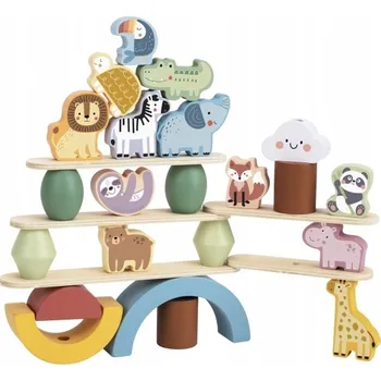 Dřevěná hračka Dřevěná skládačka Woopie Balanční zvířátka 29 dílků, vícebarevná