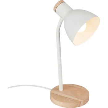 Lampička BRILONER Prep stolní lampička - s vypínačem, E14 patice, max. 10W, bílá / dřevo - BRILO BRILO 7659016