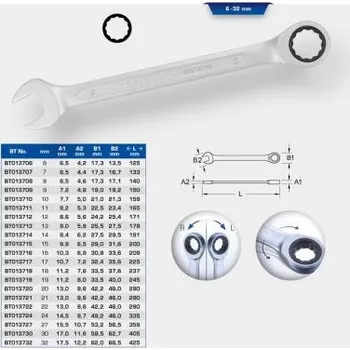 Autodílna Brilliant Tools BT013722 Řehtačkový klíč s očkem, 22 mm