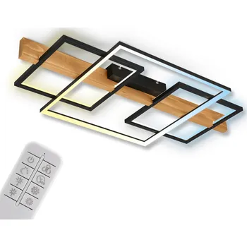 BRILONER Cadre LED stropní svítidlo, přímé a nepřímé osvětlení, dálkový ovladač, černá/dřevo - BRILONER BRI 3841014