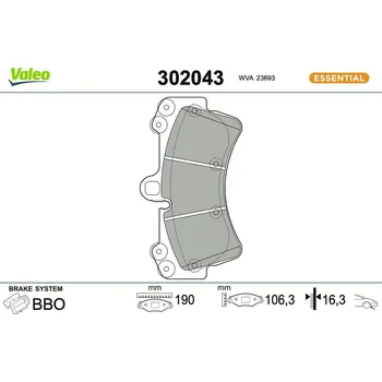 Brzdová destička Sada brzdových destiček, kotoučová brzda VALEO 302043