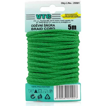 Šňůra na prádlo VTC Oděvní šňůra 5 m na kartě - 34 zelená