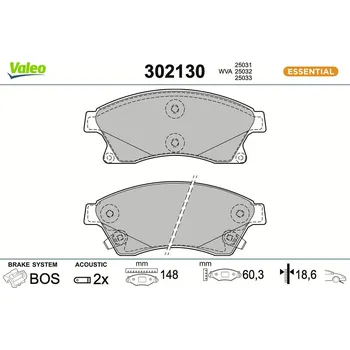 Brzdová destička Sada brzdových destiček, kotoučová brzda VALEO 302130