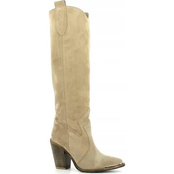 Dámské kozačky CARINII B7594 KLASICKÉ KOZAČKY BÉŽOVÁ KŮŽE VEL. 39