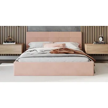 Postel Čalouněná postel RINO 160x200 cm s kovovým roštem světle růžová