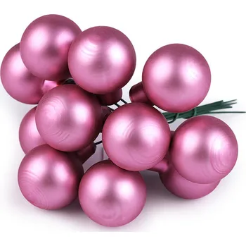 Vánoční dekorace Vánoční skleněná baňka na drátku Ø2 cm - mat a lesk, střední, 12 pudrová mat