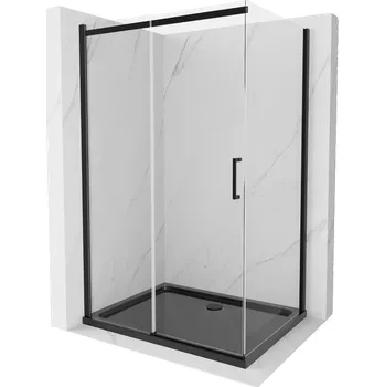 Mexen Omega sprchový kout posuvný 100 x 90 cm, transparentní, černý + sprchová vanička Flat, černá - 825-100-090-70-00-4070B Sprchové kouty s vaničkou