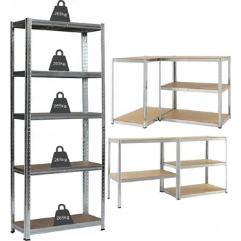 Dílenský regál KOVOVÝ SKLADOVÝ REGÁL 3v1 ZESÍLENÝ 1325 kg 180x90x40 stříbrný