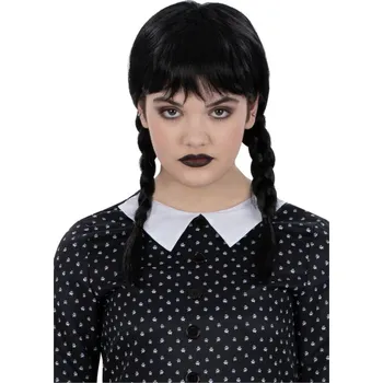 Karnevalová paruka Dívčí paruka Wednesday Addams, černá