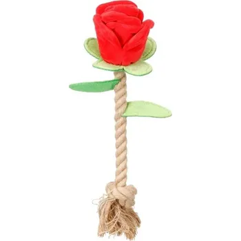 Hračka pro psa Hračka FLAMINGO plyš - Rozie růže s provazem 14x10x30cm