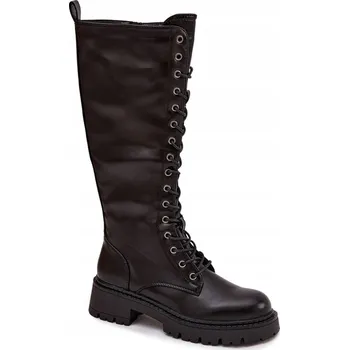 Dámské kozačky DÁMSKÉ KOZAČKY Z EKOKŮŽE KANADY ZATEPLENÉ NA ZIP ČERNÉ 36