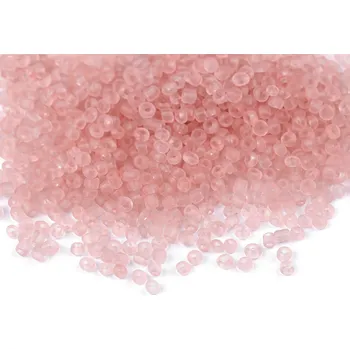 Dětské navlékací korálky Rokajl 12/0 - 2 mm transparent frosted, střední, 2 (M9A) pudrová