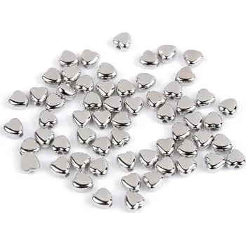 Dětské navlékací korálky Plastové korálky mini hvězdičky, srdíčka, kostky metalické, střední, 3 stříbrná srdce