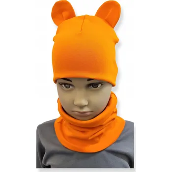 Čepice Sada ČEPICE + NÁKRČNÍK kojenecká velikost 56-62-68 s UŠIMA, vel 34-38, ORANŽOVÁ