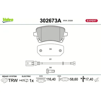Brzdová destička Sada brzdových destiček, kotoučová brzda VALEO 302673A