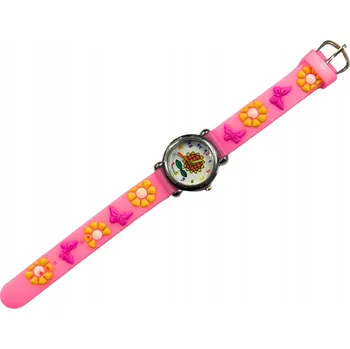 Hodinky DĚTSKÉ NÁRAMKOVÉ HODINKY 3D GUMOVÝ PÁSEK DÁREK Růžová - Květiny
