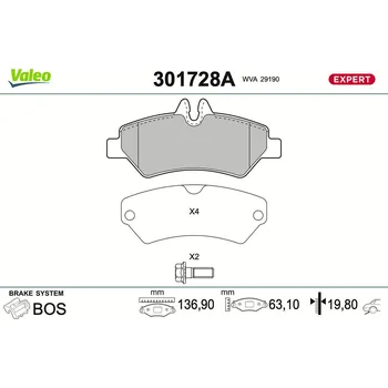 Brzdová destička Sada brzdových destiček, kotoučová brzda VALEO 301728A