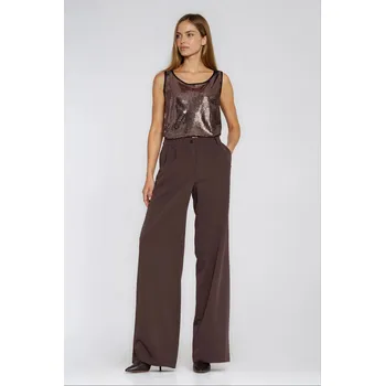 Široké kalhoty s plisé SD127 Barva: Hnědá, Velikost: XL