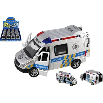 autíčko Teddies Auto policie plast 15cm na baterie se zvukem se světlem na setrvačník 8ks v boxu