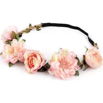 Náramek Pružná čelenka do vlasů s květy, malé, 1 pudrovo-lososová