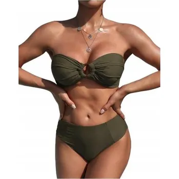 Dámské plavky ELEGANTNÍ DÍLNÉ PLAVKY ZELENÉ KHAKI BANDEAU BIKINI S