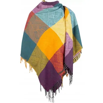 Šála Versoli - Teplá šála s třásněmi, kostkovaný vzor, rybí kost, fialová REC-74 4#