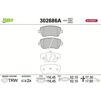 Brzdová destička Sada brzdových destiček, kotoučová brzda VALEO 302686A