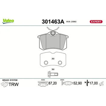 Brzdová destička Sada brzdových destiček, kotoučová brzda VALEO 301463A