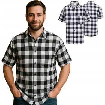Pánská košile PÁNSKÁ FLANELOVÁ KOŠILE S KRÁTKÝM RUKÁVEM, VOLNOČASOVÁ PRACOVNÍ, POLSKÝ VÝROBEK, vel. M