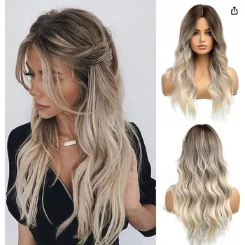Paruka Esmee Paruka Dlouhá Vlnitá Paruka Zlaté Ombre Blond Syntetická 60 cm