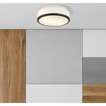 Svítidlo Searchlight 7039-28BK Koupelnové stropní svítidlo BENT IP44 černé, opálové sklo