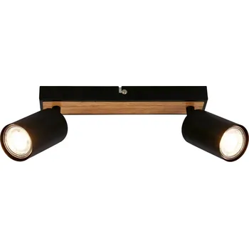 BRILONER Tib stropní bodové svítidlo, nastavitelné, On/Off nástěnným vypínačem, 2-ramenné, černá / dřevo - BRILO BRILO 2172024