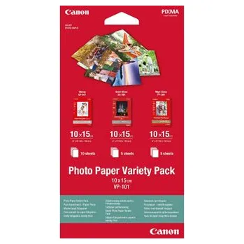 Canon Photo Paper Variety Pack VP-101, VP-101, foto papír, 5x PP201, 5x SG201, 10x GP501 typ lesklý, 0775B078, bílý, 10x15cm, 4x6"