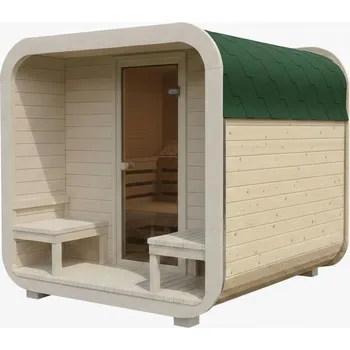 Sauna Sauna Quadro 200x300 cm s předsíní (4-6 osob) BARVA DVEŘÍ: Transparentní, STŘEŠNÍ KRYTINA: Zelená