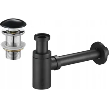 Sifon Mexen příslušenství, Kulatý umyvadlový sifon s keramickou zátkou click-clack, bez přepadu, černá, 7991050-75