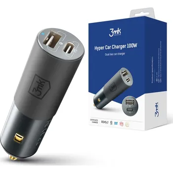 Mobilní telefon Accessories - 3mk Hyper Car Charger 100W PD QC PPS USB 1A1C Silver/Gray