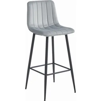 Jídelní židle Set tří barových židlí POZZA sametově stříbrná (černé nohy) 3 ks