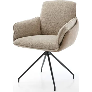 Jídelní židle DELIFE Jídelní židle Luan-Flex s područkami kombinace materiálů tmavě béžová křížová podnož zúžená černá otočná o 180°