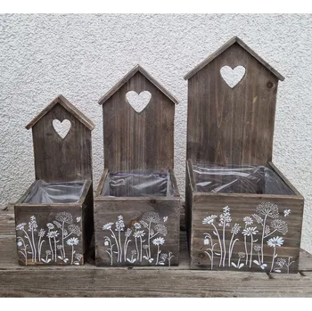 Obal na květináč Dřevěný obal, sada 3 kusů