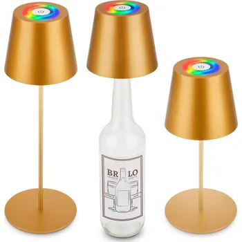 Lampička BRILONER Calida 3 v 1 RGBW LED stolní lampička bezdrátová IP44, stmívatelné, dotykový vypínač, zlatá - BRILO BRILO 7510017