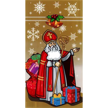 Dárková taška Mikulášsky sáček PP 20x37 cm - Mikuláš s dárky (zlatý)